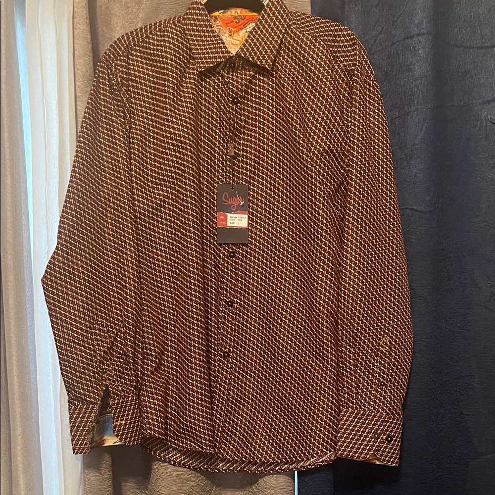 Sugar Men's Casual Button Down Shirt in Black and White Pattern